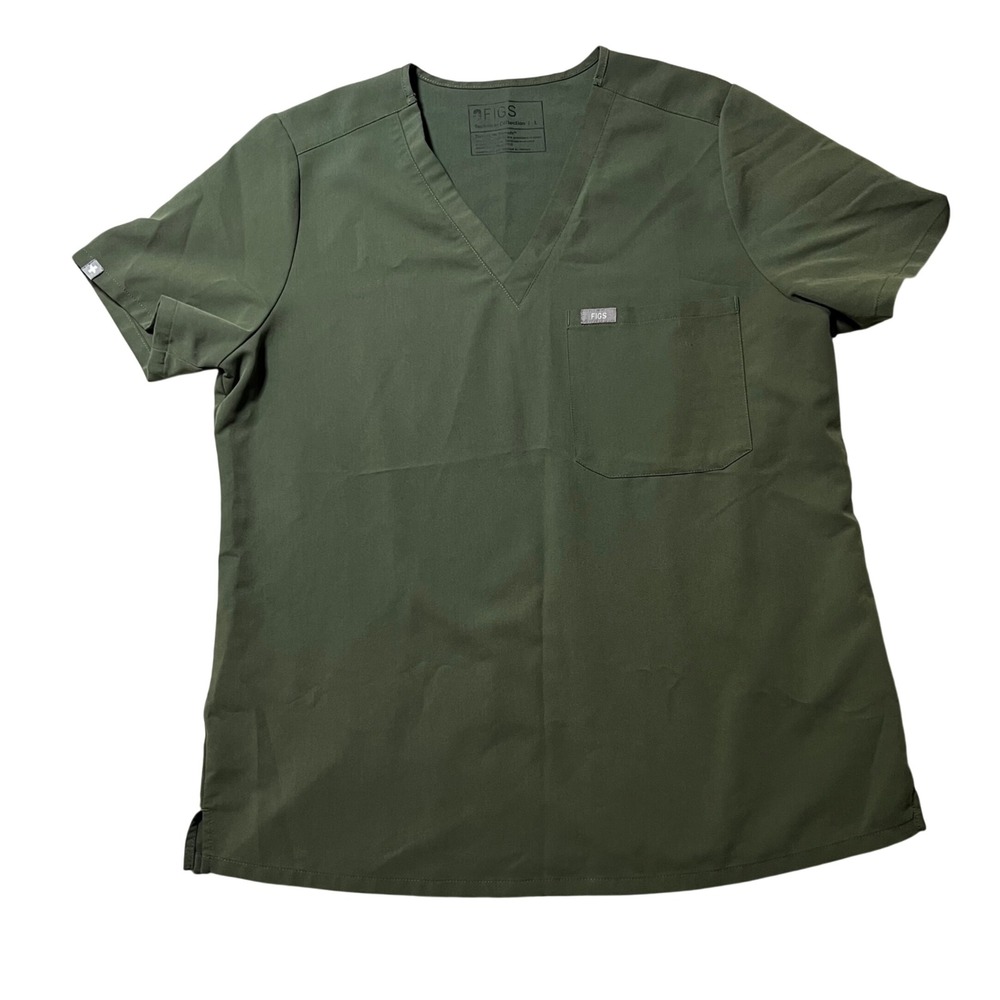 FIGS Catarina One-Pocket Scrub Top Olive Green V-Neck Technical Collection L